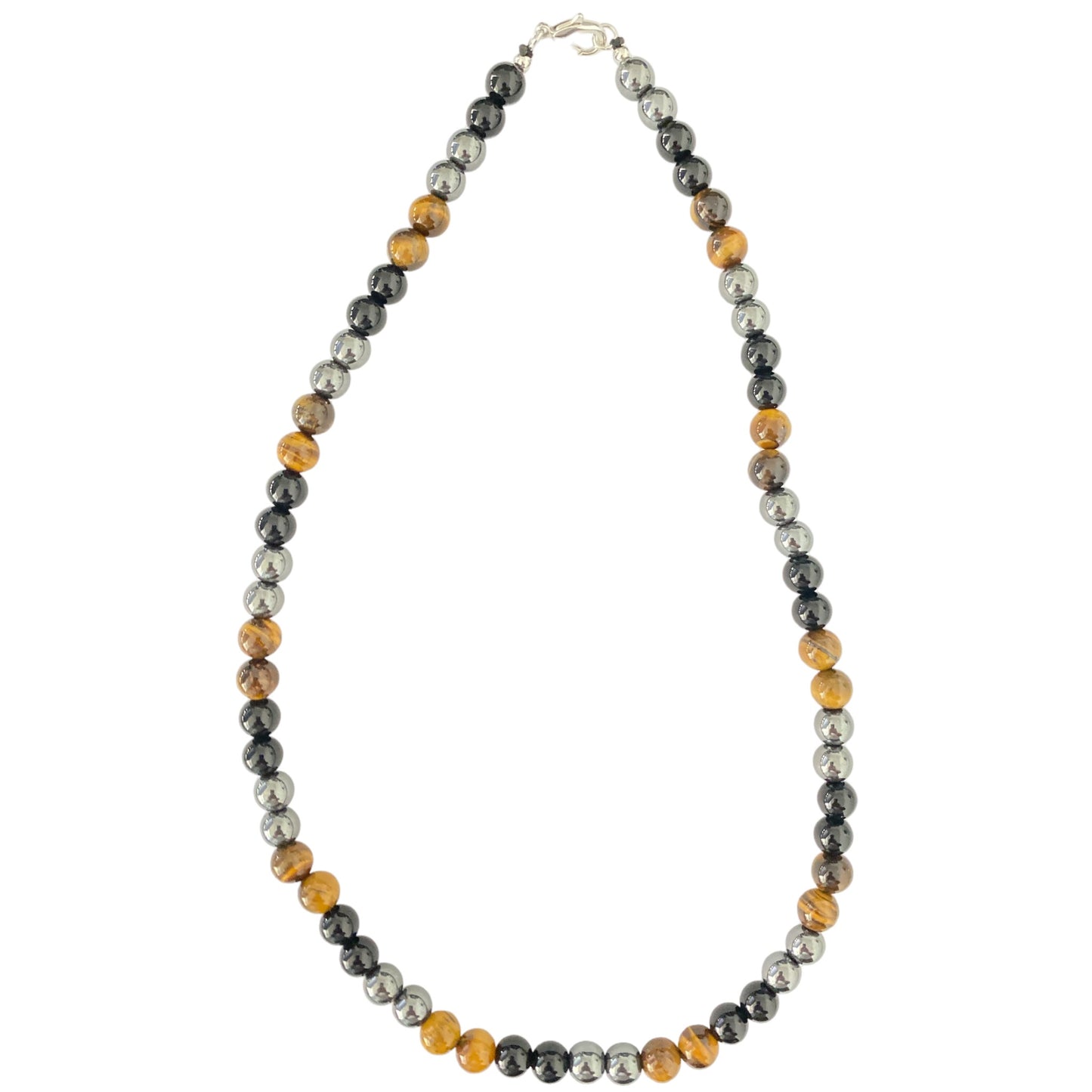 Collar de cuentas de hematita, ojo de tigre y obsidiana de 8 mm - 50 cm - China - NEW224