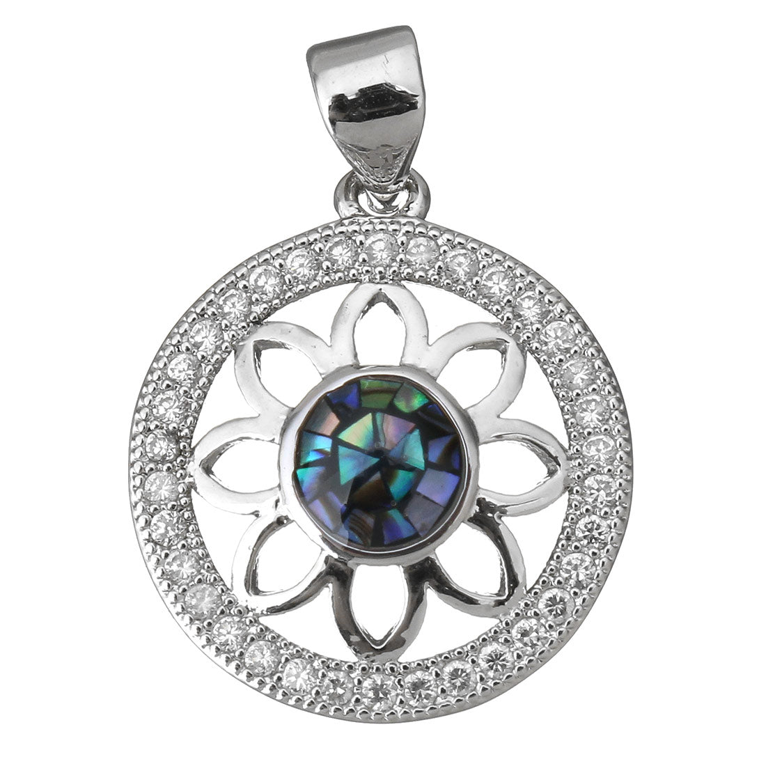 Abalone Shell Flower design with micro pave cubic zirconia Pendant - nickel lead & cadmium free - 16x18.5mm hole 3.5mm - NEW322
