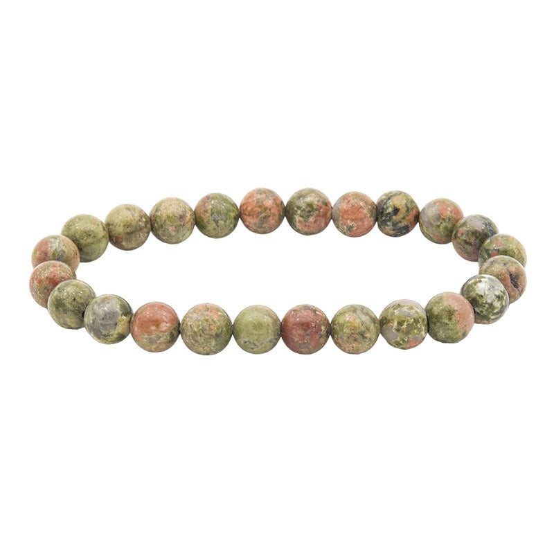 Unakite Gemstone Bracelet - 8mm Round Beads - 7.5 inches - NEW523