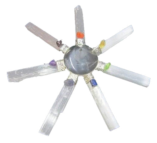 Generador de siete chakras de cristal transparente y selenita - 12,7 cm - 100 g - India - NUEVO 121
