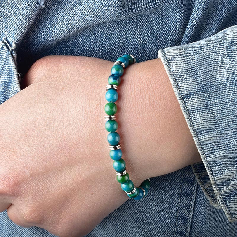 Turquoise Bracelet with 316L Stainless Steel Phoenix Blue Gold - with 1.18inch extender chain - 6mm x 7.48 Inch - NEW1122