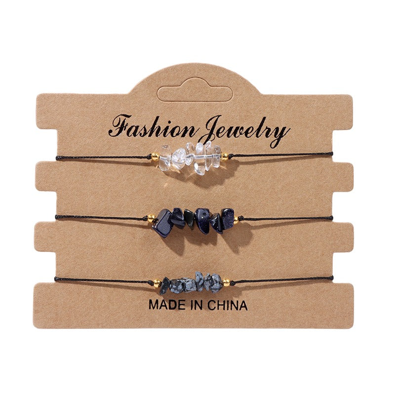 Conjunto de 3 pulseras ajustables con chips de piedras preciosas - Morado transparente - NUEVO 523