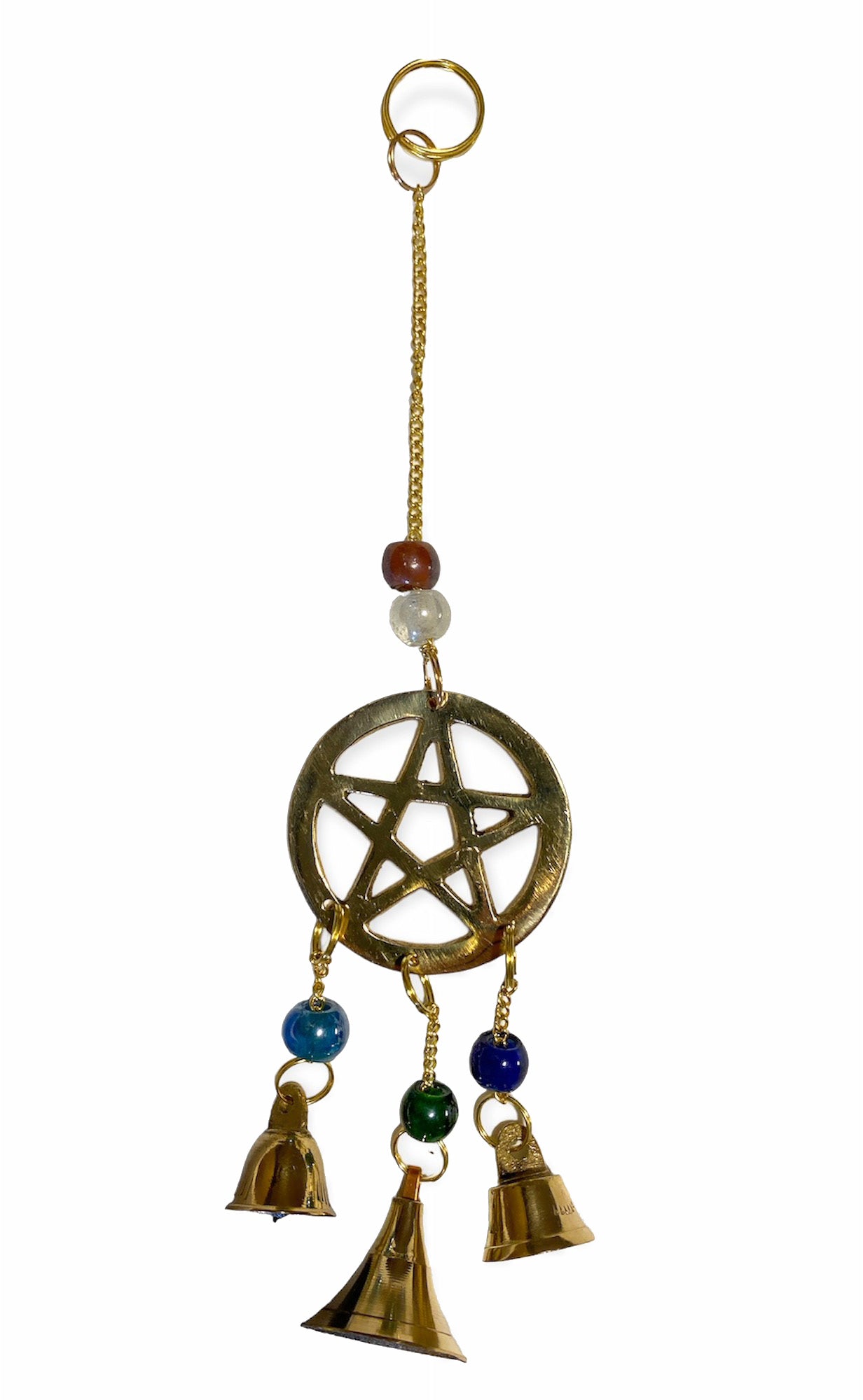 Campanilla de viento de latón con diseño de pentáculo - 23 cm - India - NEW922