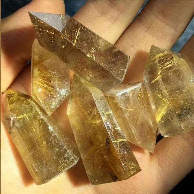 High Quality Gold Rutilated Quartz Crystal 20-40mm Price per gram China NEW423 Polished Points