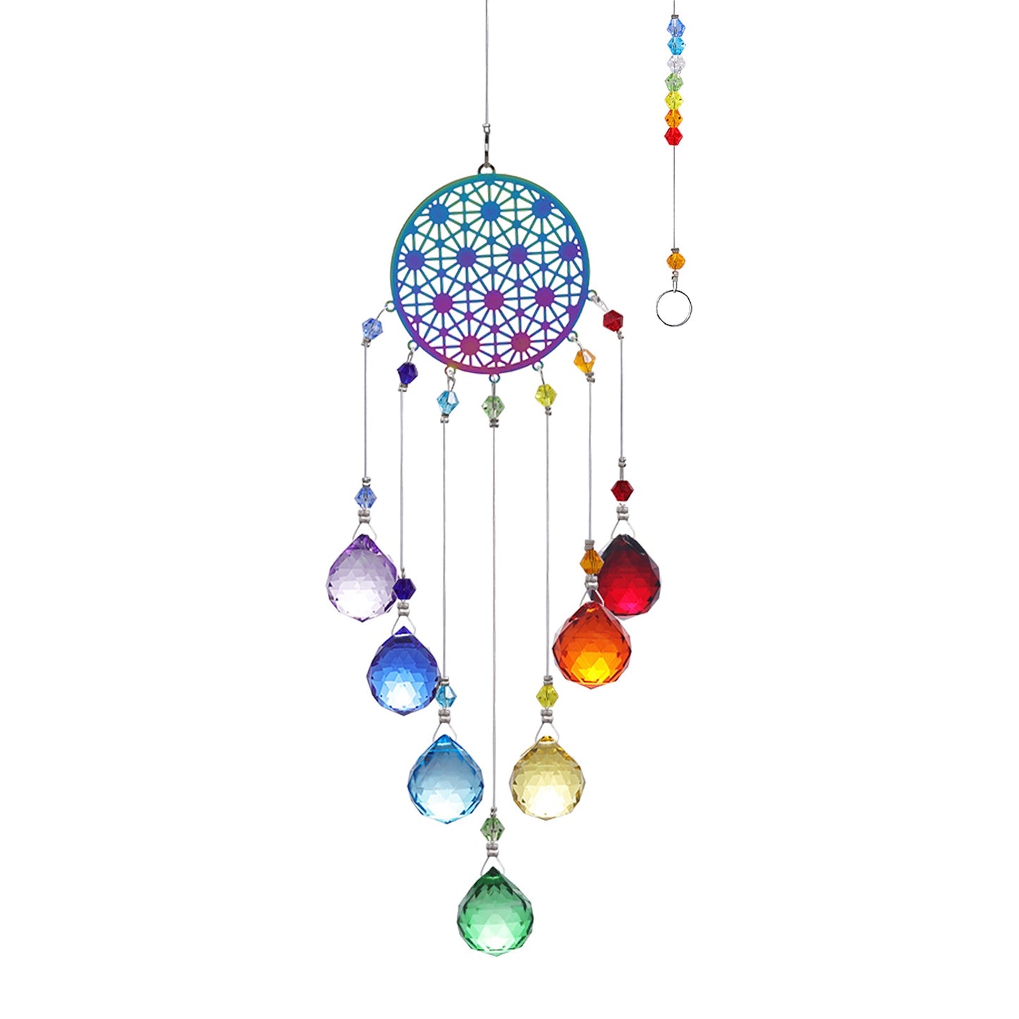 Percha de cristal K9 con prismas de chakras geométricos - 17 pulgadas - NUEVO 523