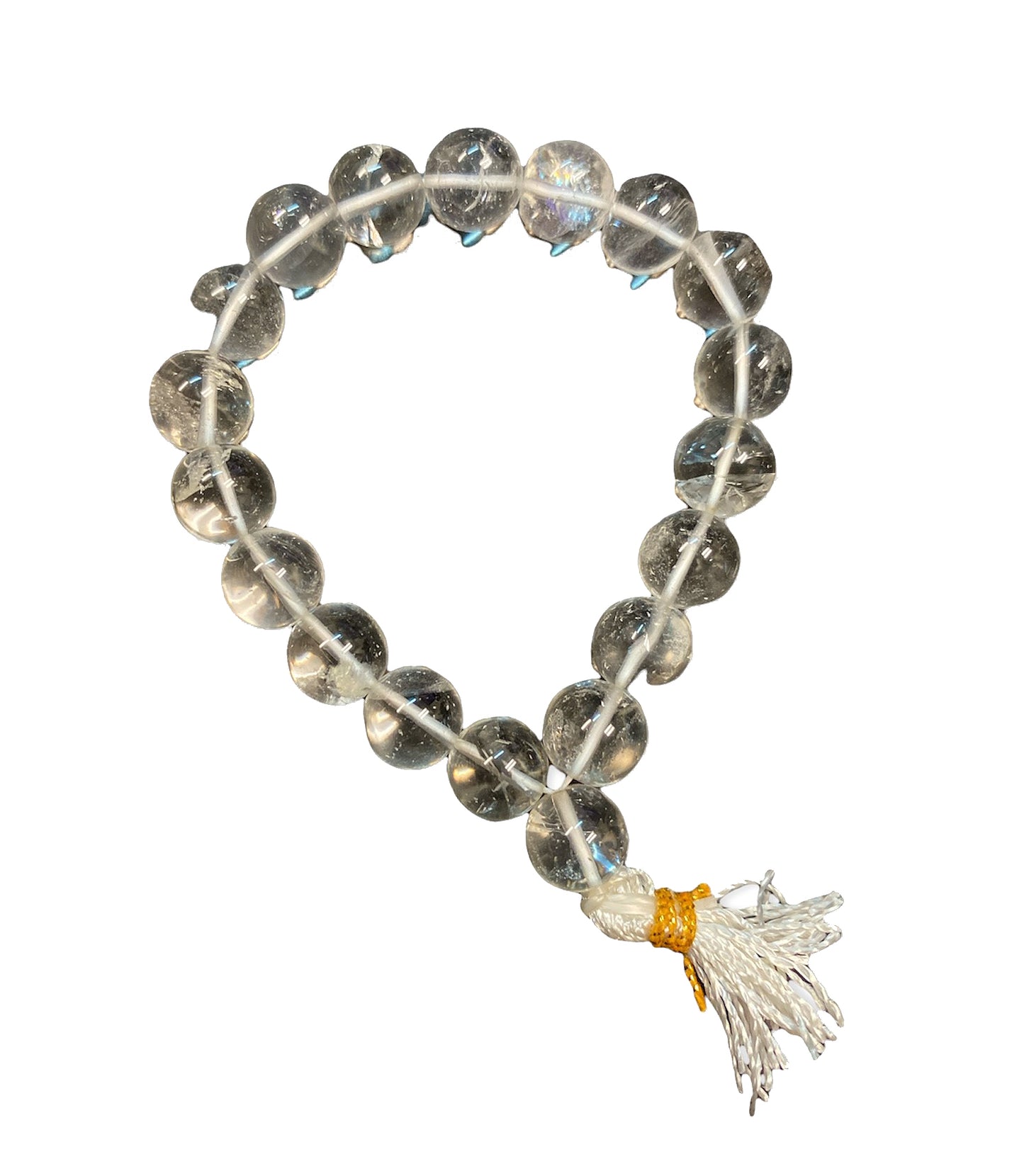 Pulsera de cuarzo cristal transparente con borlas - 10 mm, 30 g - NUEVO 1021