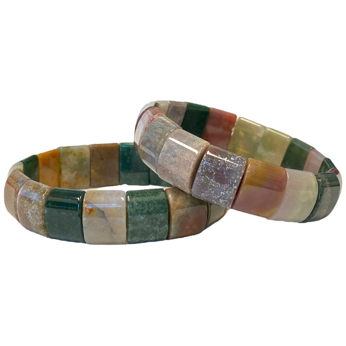 Pulsera de cuentas planas de jaspe oceánico de 15 mm - 19 cm - China - NEW323