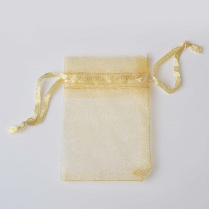 Bolsa de organza rectangular de 2 x 2,75 pulgadas, color marfil, con cordón, paquete de 100, 5 x 7 cm