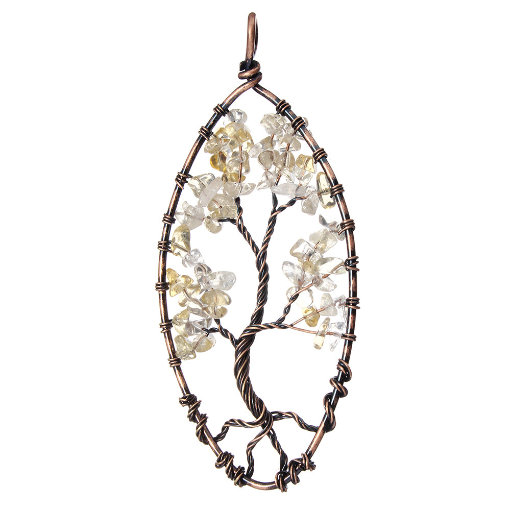 Colgante del Árbol de la Vida - Latón con citrino, chapado en cobre antiguo