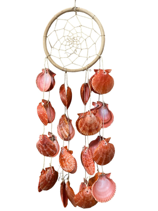 Campana de viento atrapasueños - Anillo de 15 cm - Conchas de pecten rojas - NUEVO 623