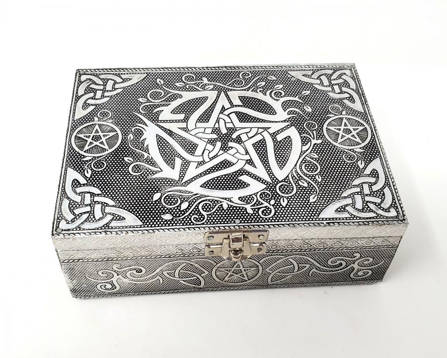 PENTAGRAM Box - Carved METAL Over Wood - 4.75 x 6.75 inch - NEW1221