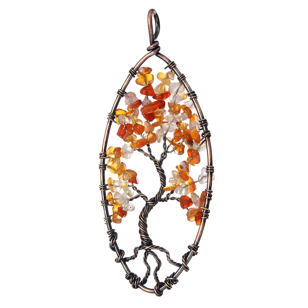 Colgante del Árbol de la Vida - Latón con ágata roja, chapado en cobre antiguo