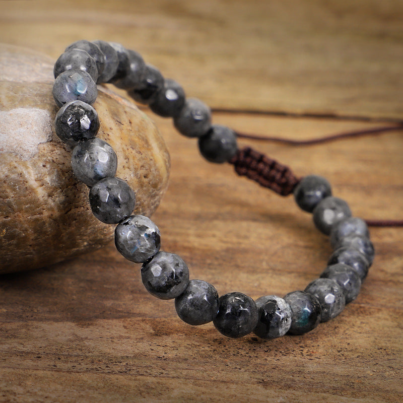 Pulsera de labradorita con cordón encerado, joyería de moda, marrón - NUEVO222