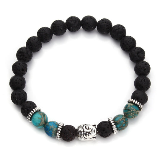 Wrist Mala, Lava with impression Jasper & Zinc Alloy, GREEN  Buddha, antique silver color plated, natural & Buddhist jewelry, 157mm Approx. 6inch