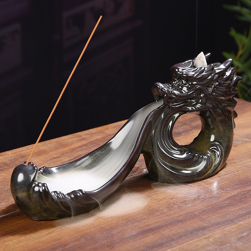 Dragon Backflow Incense Burner Ceramic Black - 27x7.5x11.5 cm - NEW324