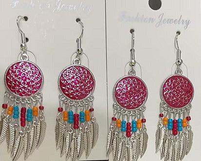 Pendientes colgantes de atrapasueños plateados - Par - 2,5 pulgadas - NUEVO1124
