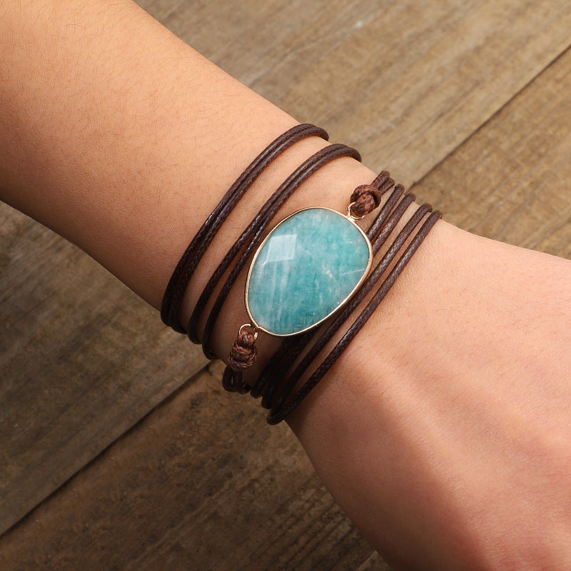 Pulseras de piedras preciosas, piedra natural, con cordón encerado, bisutería - NEW222