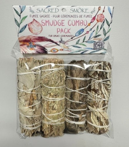 Pack of 4 Assorted Smudge Sticks - White Sage - Blue Sage - Yerba Santa Dark & Light - Sacred Smoke