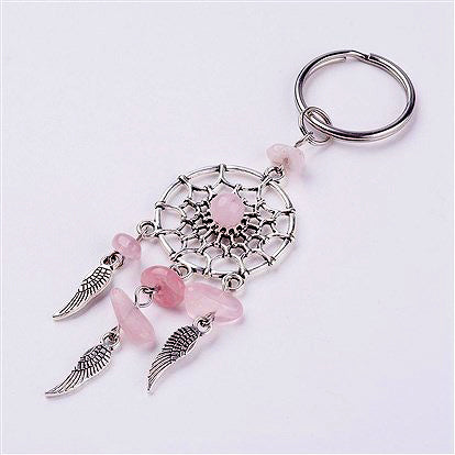 Rose Quartz - Dream Catcher Key rings - 4.25 x 1 inch - NEW1022