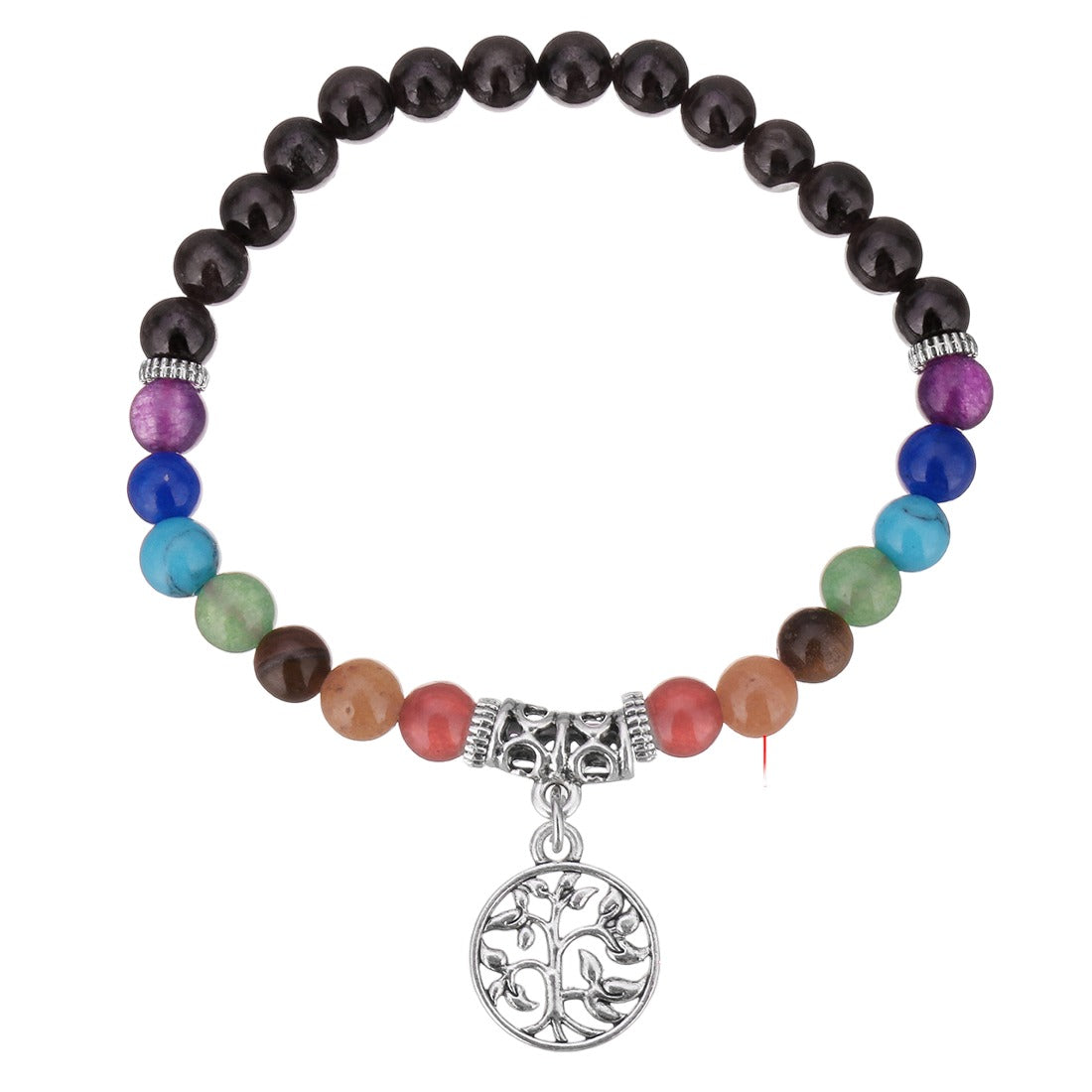 Pulsera de chakras de ágata negra con dije del Árbol de la Vida - 6 mm - NEW523