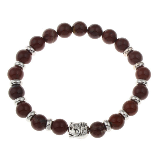 Wrist Mala, Rhodonite, with Zinc Alloy, Buddha, antique silver color plated, Buddhist jewelry, 157mm Approx. 6inch