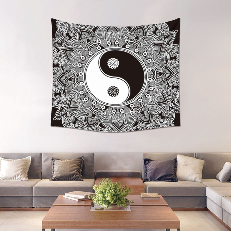 Tapiz de pared Ying Yang en blanco y negro - 150 x 130 cm - MANTEL DE ALTAR - NUEVO 222 - Poliéster