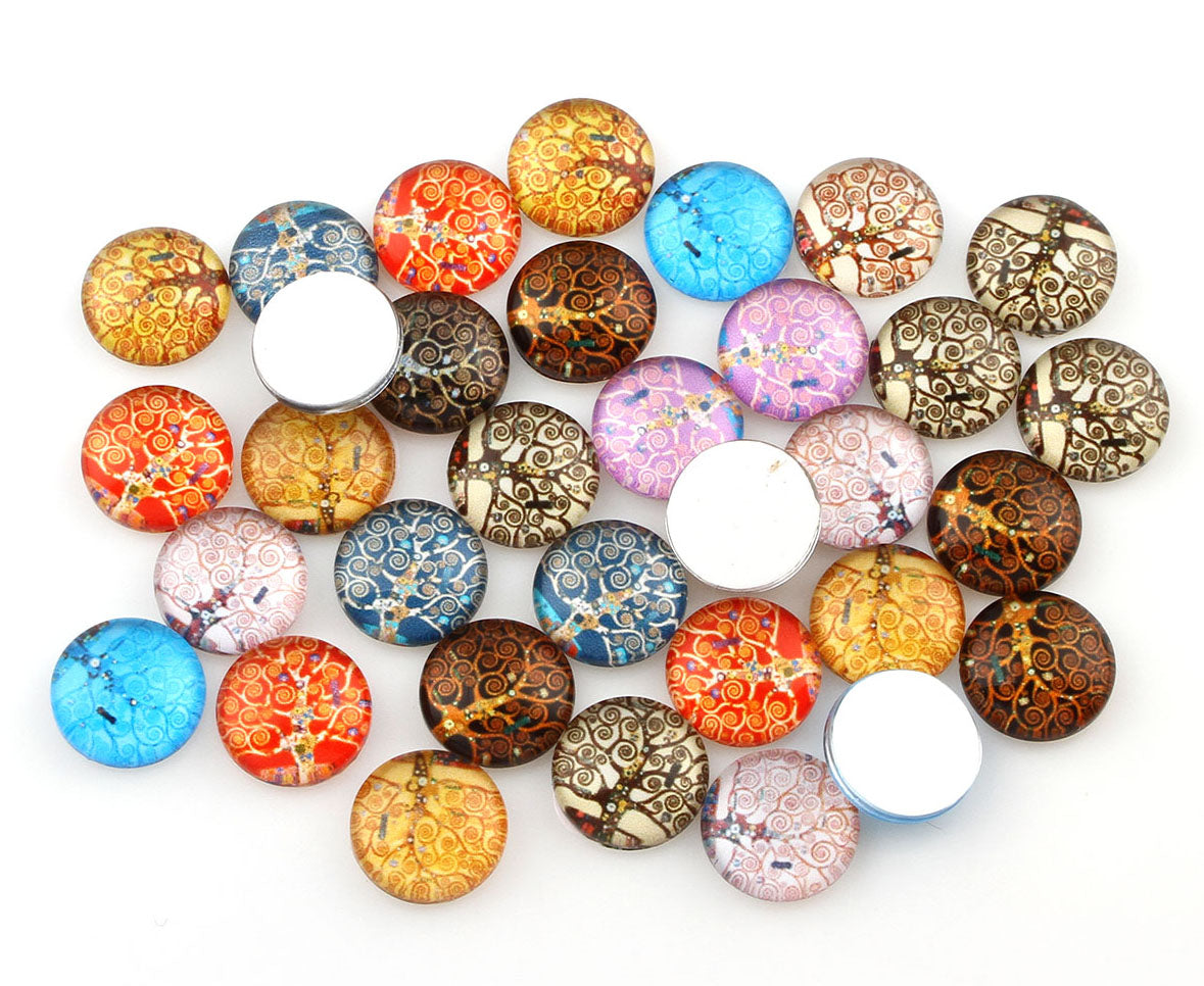 Cabujón de vidrio Time Gem plano y redondo - Árbol de la vida - Colores variados - 6 mm