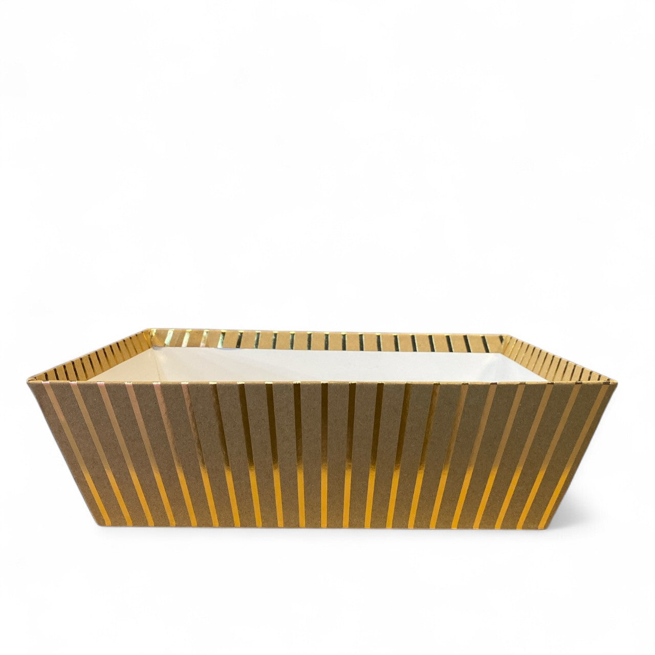 12 x 9 x 3.55 inch Kraft with Gold Strip RECTANGLE Market Trays (12 Case) Fits a 25 x 35 Basket Bag - NEW625