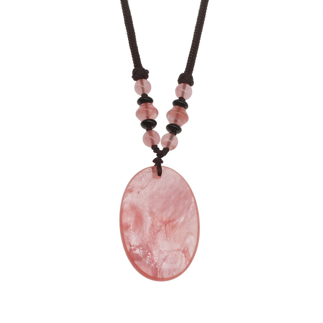 Colgante de cuarzo rosa ovalado con collar - 42 x 28 x 6 mm - Largo 30 cm - 28 g - NUEVO 1021