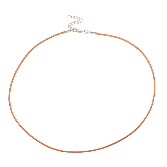 Cordón encerado para collar color naranja intenso, cordón de algodón encerado, con cadena de hierro, cierre de langosta de aleación de zinc, con cadena extensora de 4 cm, chapado en color platino, 1,5 mm aprox. 17,5 pulgadas