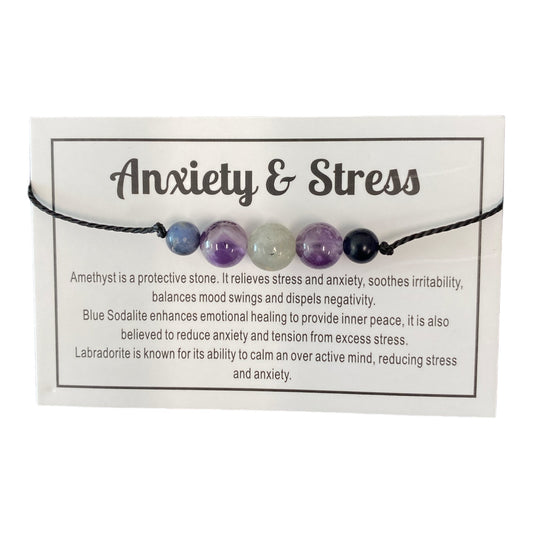 Anxiety & Stress Bracelet on Card - 12 inch in length - NEW424