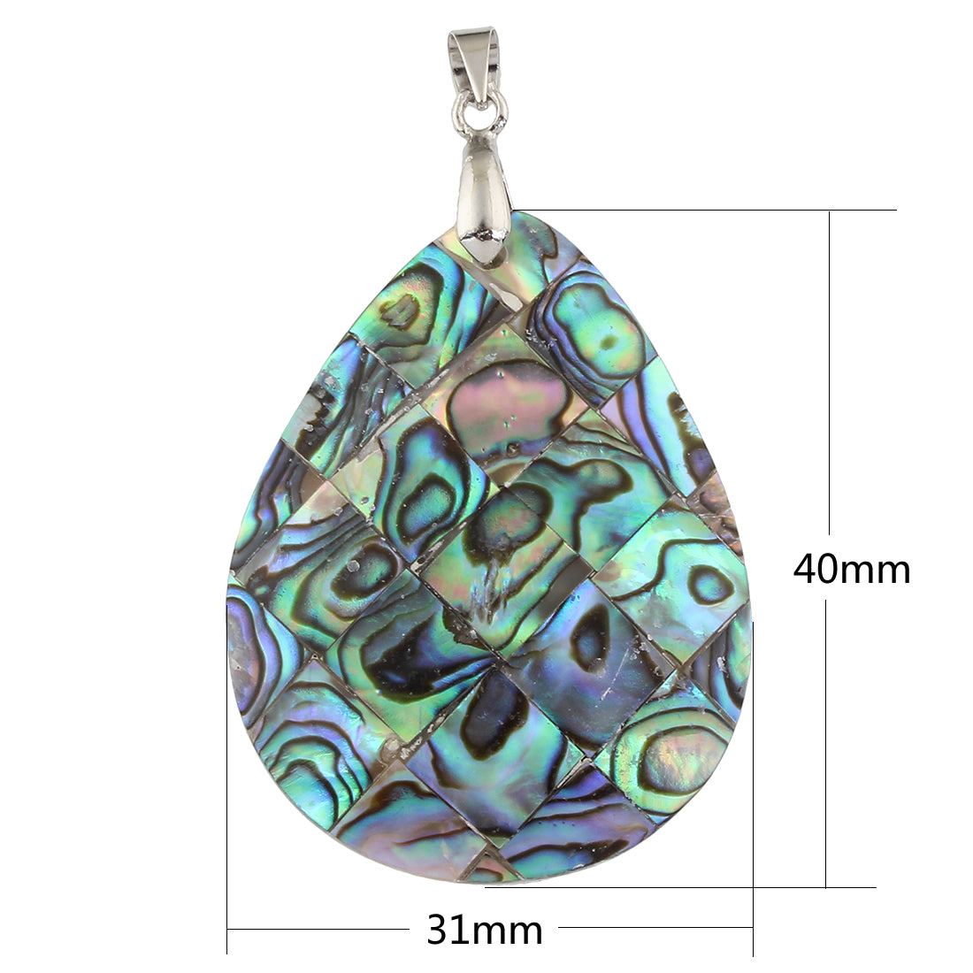 Abalone Teardrop Pendant - Brass - Platinum Colour Plated