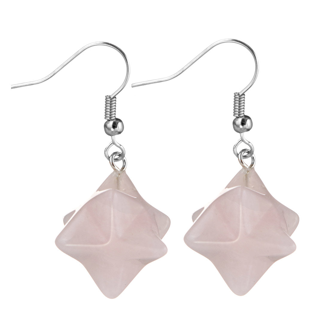 Cuarzo Rosa - Par de Pendientes Estrella MERKABA - 37 mm de largo x 20 x 25 mm - NUEVO522