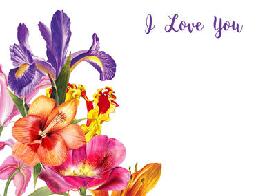 PK/50 - Flora Cards - I Love You - Bright Flowers