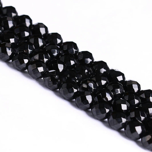 10mm Black Agate Facetted Round Beads - about 39 beads Per strand 14 inch Long - 10 grams - NEW424