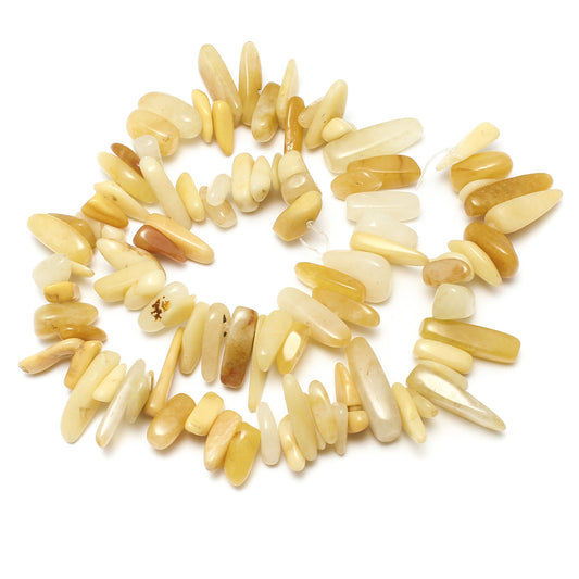 20 Jade Yellow Gemstone Bead Nuggets - 1mm Hole - 15.5 Inch Long Size:5x13x4mm to 8x30x8mm - NEW920