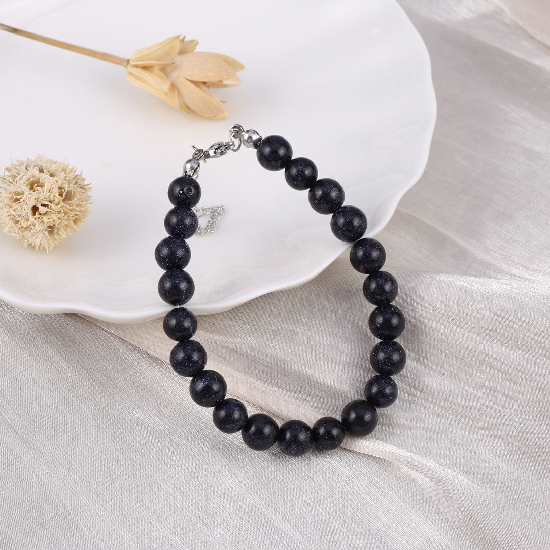 Pulsera de piedra preciosa de oro azul con cierre y cadena de extensión de 5 cm - Piedra natural - 8 mm x 18 cm de largo - NUEVO 424