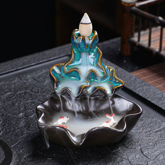 Backflow & Incense Stick Burner Ceramic Green Half Glazed - 27x15x16.5cm - NEW324