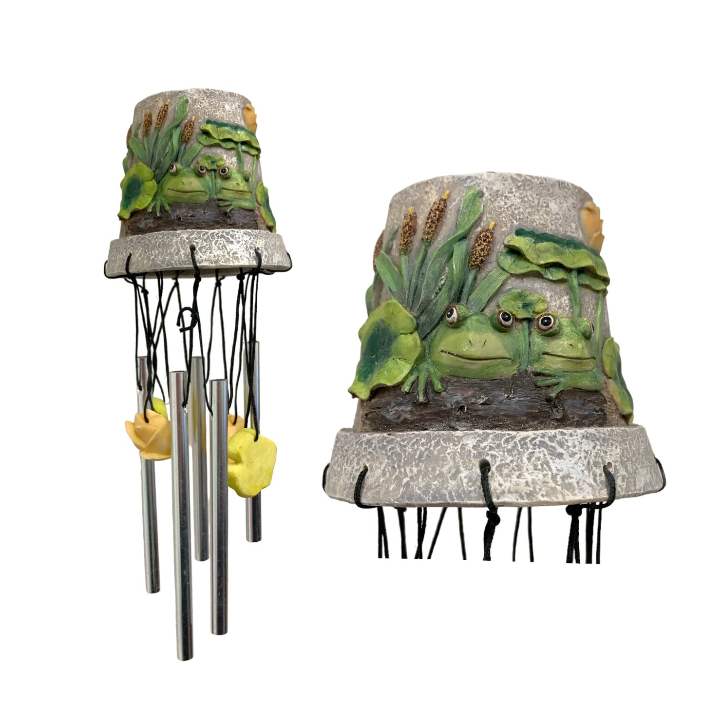 CAMPANA DE VIENTO PARA MACETA - 30 CM - RANAS Y NENÚFROS
