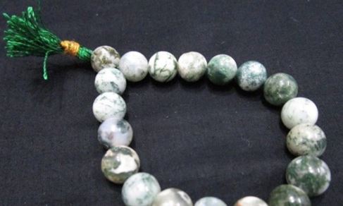 Pulsera de ágata arbórea con borlas - 10 mm, 30 g - NUEVO 1021