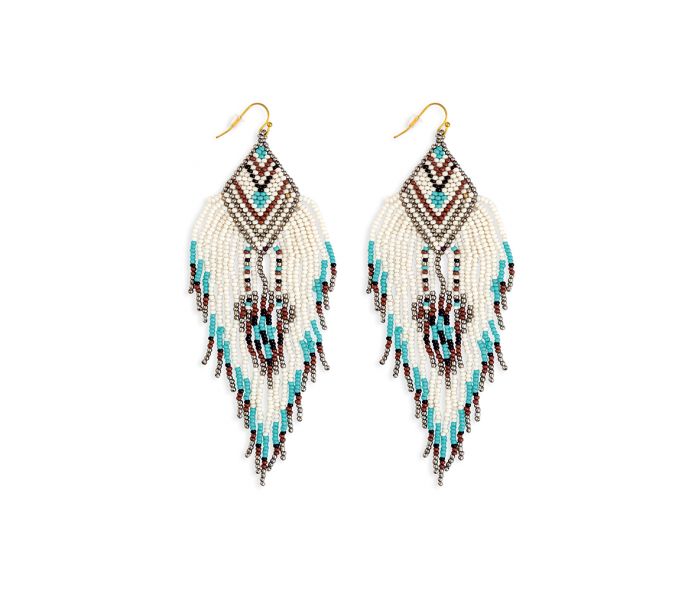 Pendientes de cuentas de vidrio Desert Serenity - 5 pulgadas de largo - turquesa, blanco, negro y gris - NUEVO424