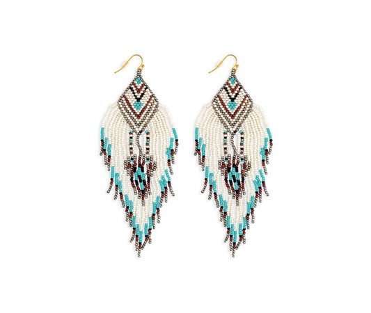 Pendientes de cuentas de vidrio Desert Serenity - 5 pulgadas de largo - turquesa, blanco, negro y gris - NUEVO424