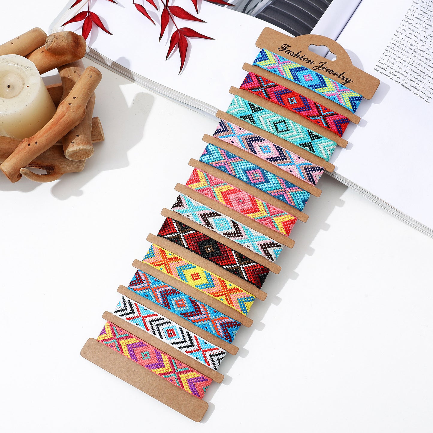Pulseras de la amistad con cordón de algodón - Ajustables - Largo aproximado: 18 cm - Juego de 12 piezas - Se venden por juego en tarjeta - China - NEW224