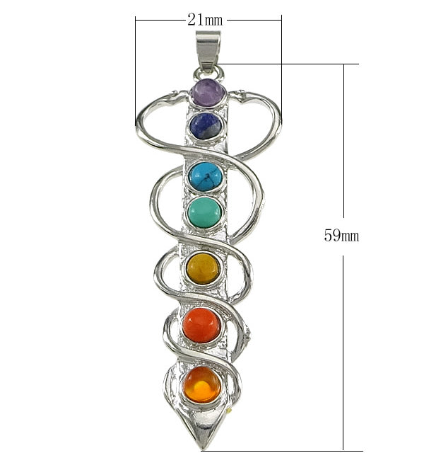 Colgantes de chakras con piedras preciosas, de latón chapado en platino, sin níquel, plomo ni cadmio - 59 x 28 mm - NUEVO 521