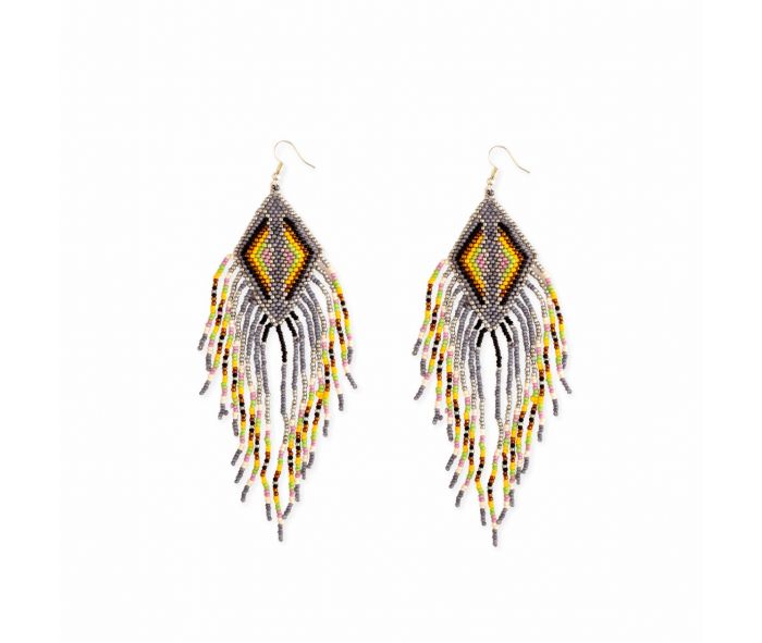 Pendientes de cuentas de vidrio Empress Trail - 9,5 cm de largo - amarillo, negro y gris - NUEVO 424
