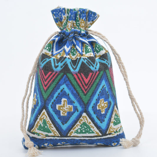 Blue Woven COTTON #5 BAGS with Draw String - 4 x 5.5 inch - 10x14cm - NEW424