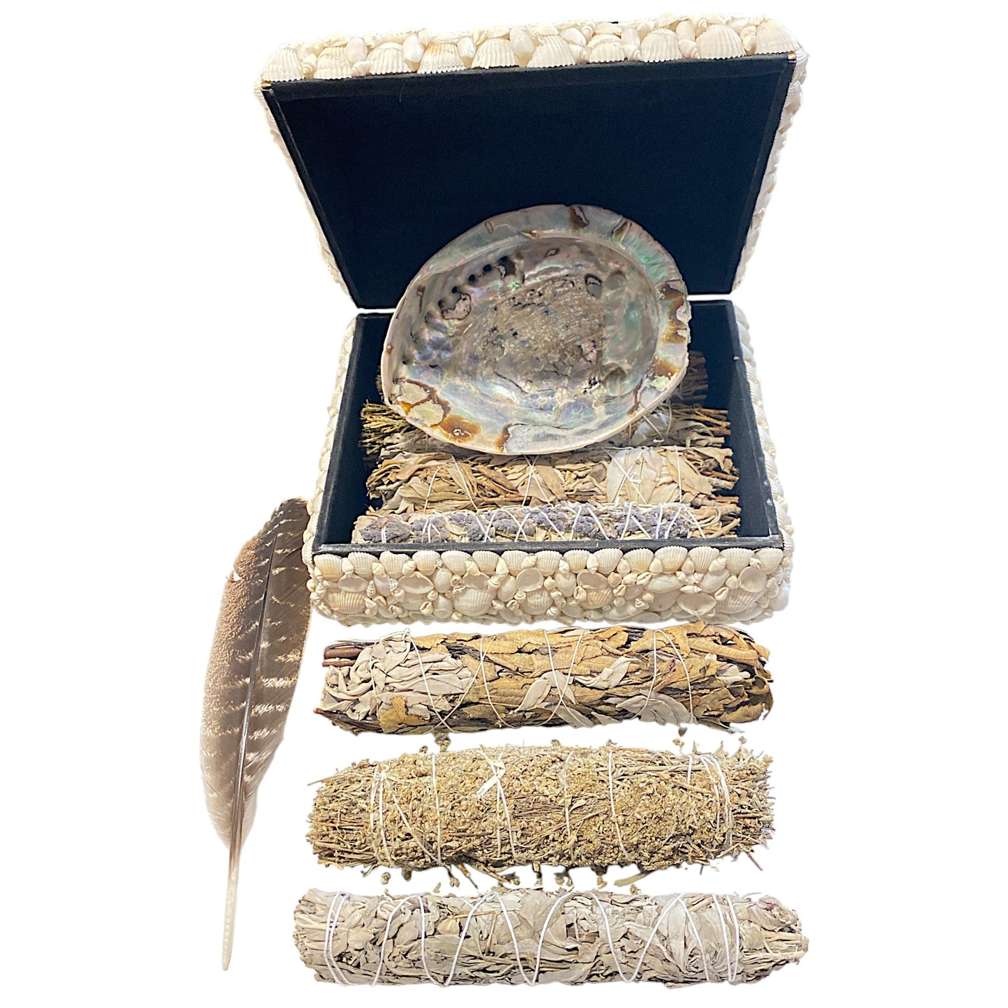 The Chief's Ultra Deluxe  Smudge Kit in a handmade white seashell chest - NEW425