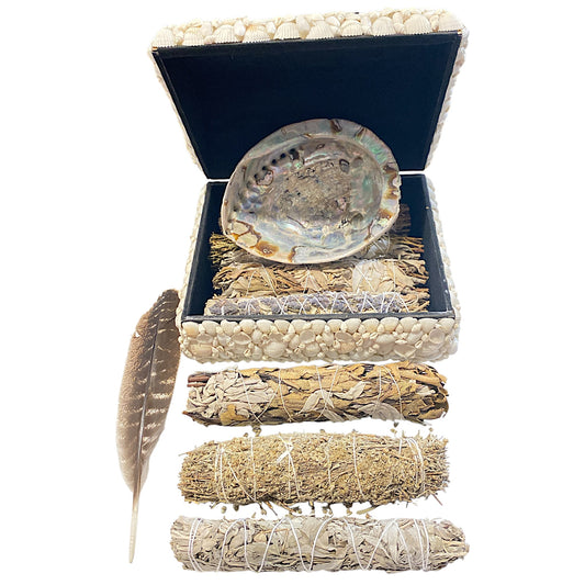 The Chief's Ultra Deluxe  Smudge Kit in a handmade white seashell chest - NEW425