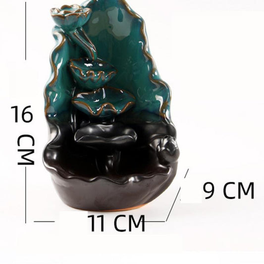 Ruffled Backflow Incense Burner Ceramic Black & Blue  - 11x9x16 cm - NEW324