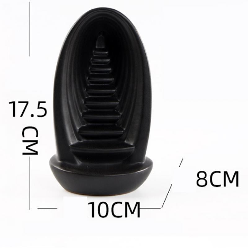 Stairway Backflow Incense Burner Ceramic Black - 10x8x17.5 cm - NEW324